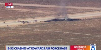 B-52 bomber crashes shortly after takeoff at Edwards Air Force Base, officials say