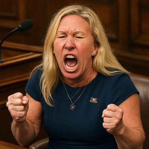 A woman with blonde hair passionately expressing her emotions during a government hearing